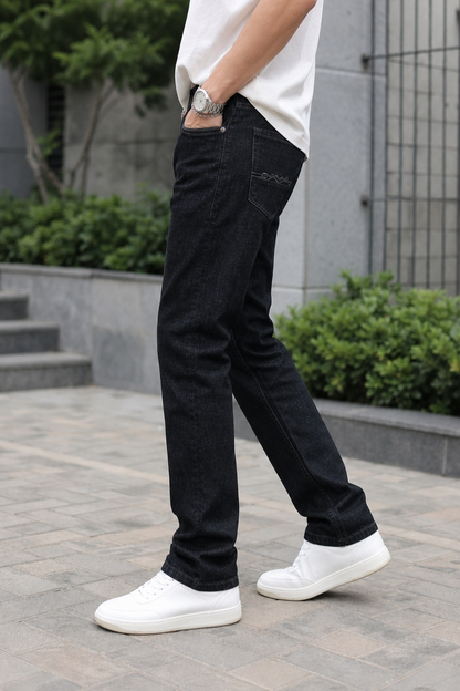 Men Black Straight Fit Baggy - Classic Denim Pants