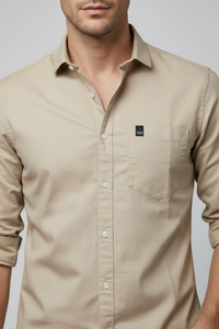 Atlance Men Premium Beige Cotton Slim Fit Casual Shirt NFT