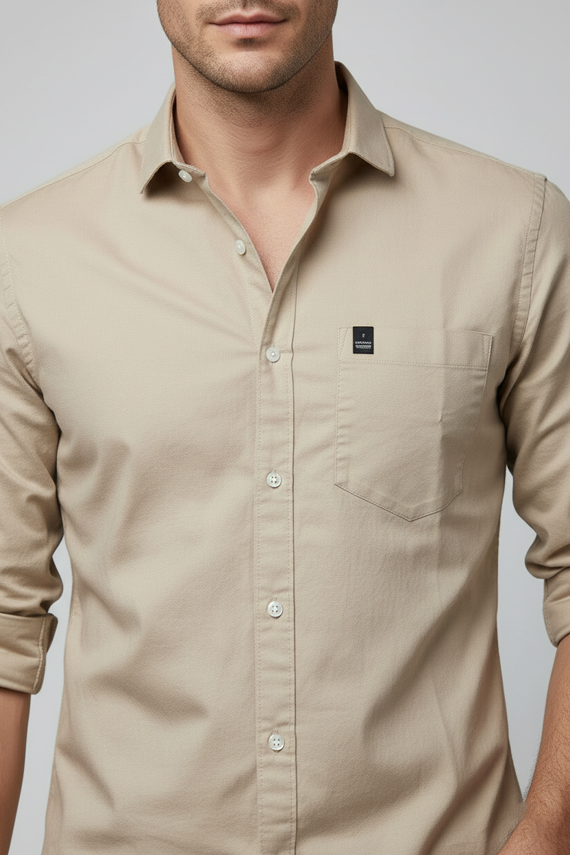 Atlance Men Premium Beige Cotton Slim Fit Casual Shirt NFT