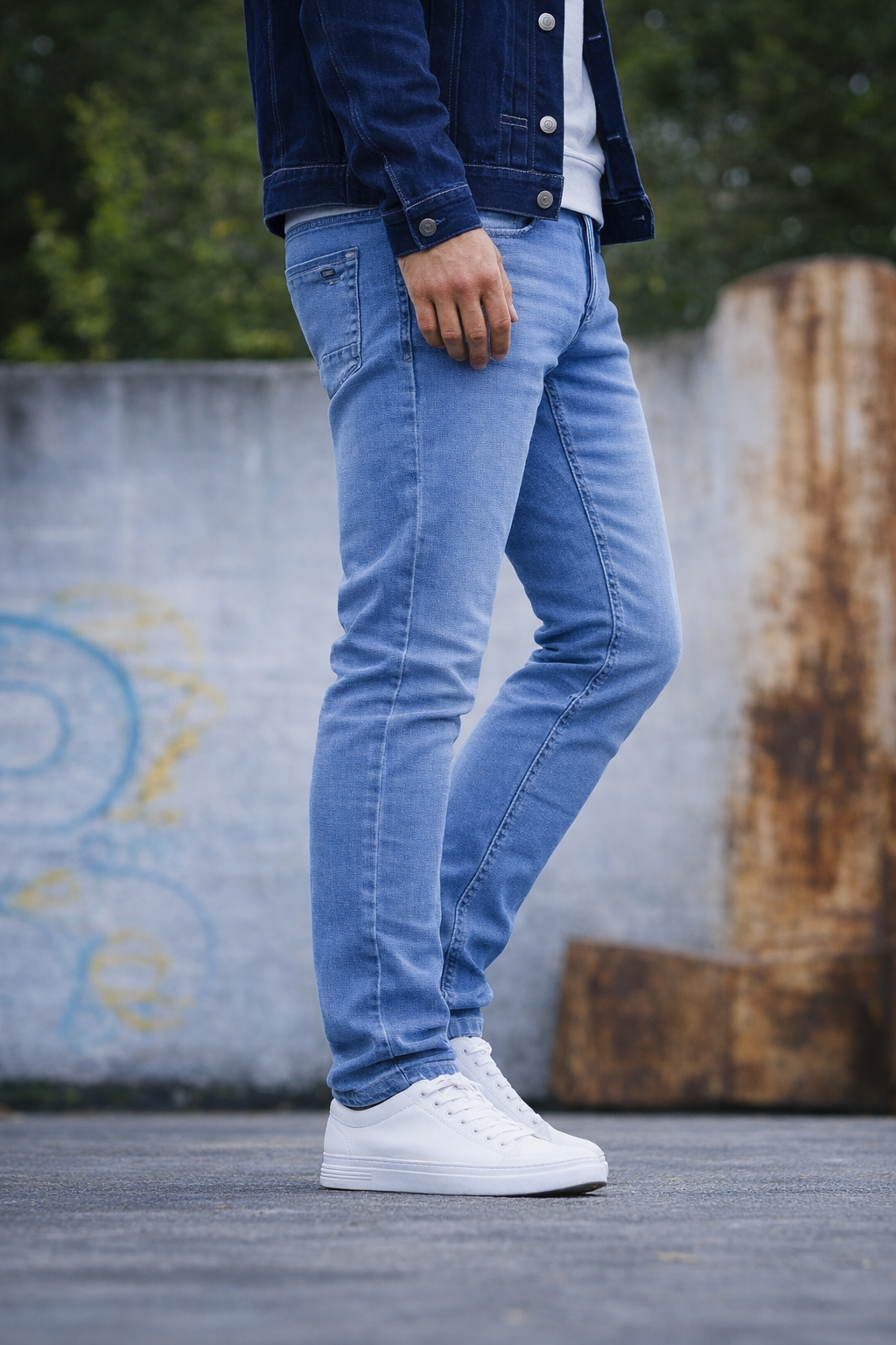 Men Skyblue Colour Narrow Fit Sulphur Wash Jeans - Stretch Denim HEN454