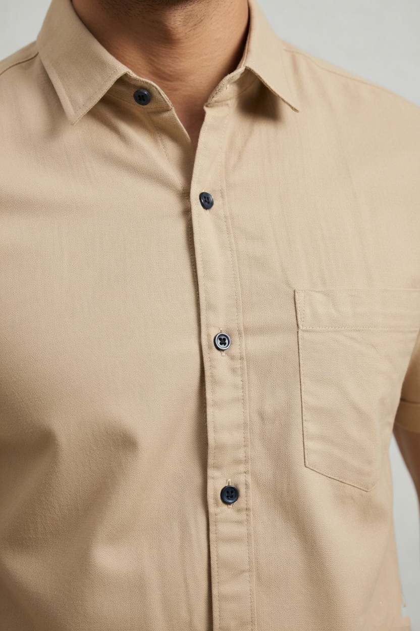 Men Casual Fawn Short Sleeve Shirt - Cotton Comfort 261049774