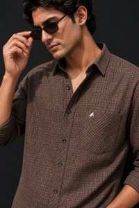 Men Brown Micro Checked Full Sleeve Casual Shirt 4366-R