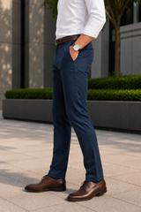 Men Narrow Fit Blue Melange Structure - Textured Cotton Chinos 5128