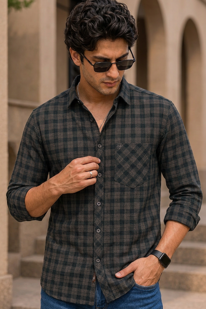 Men Green Plaid Full Sleeve Shirt – Casual Checkered Shirt