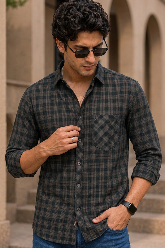 Men Green Plaid Full Sleeve Shirt – Casual Checkered Shirt