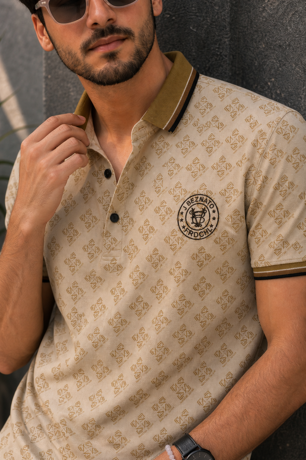 Men Cream Printed Polo T-Shirt – Half Sleeve Collar