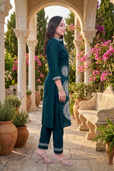 Green Floral Embroidery Work Cord Set for Women 1057