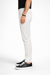 Men White Narrow Fit Structured Pants-TEM