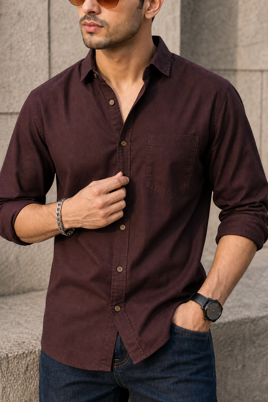 Men Premium Coffee Solid Casual Shirt for Everyday Wear OXF
