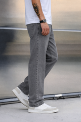Light Grey Straight Fit Denim Jeans | Relaxed Fit Washed Street Style Pants Baggy