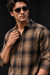 Men Olive & Black Plaid Long Sleeve Shirt KEV-592
