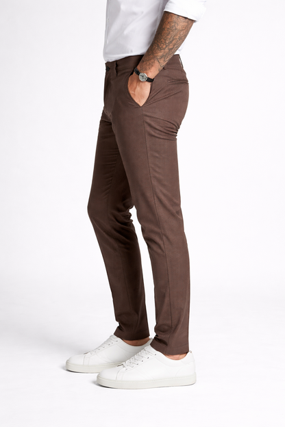Men Brown Narrow Fit Structured Pants-TEM9404