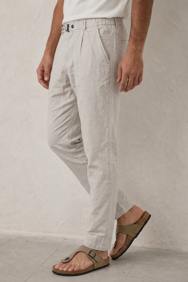 Men Narrow Fit Linen Pants – Light Grey Comfortable Casual Pants 107