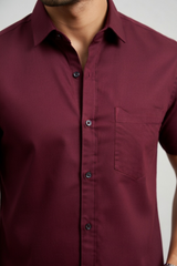 Men Casual Maroon Short Sleeve Shirt - Cotton Comfort 261049774