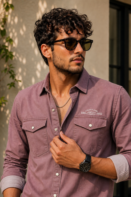 Men Onion Double Pocket Casual Shirt | Snap Button Denim Shirt