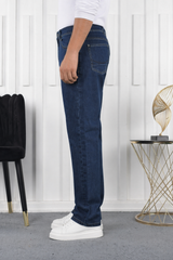 Men Straight Fit Blue Jeans - Classic Mid-Blue Denim Baggy