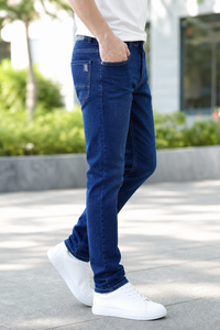 Men Jeans Dark Blue Ankle Fit Denim Casual Wear Machine Wash Premium Quality | KHIANKF08