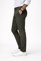 Men Olive Narrow Fit Structured Pants-TEM