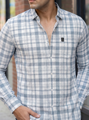 Pastel Blue Check Shirt for Men – Premium Casual Collection WON
