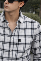 White & Black Plaid Casual Shirt for Men – Trendy Full Sleeve Shirt WON