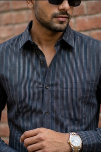 Atlance| Men Olive Vertical Striped Formal Shirt-FRMSTRI