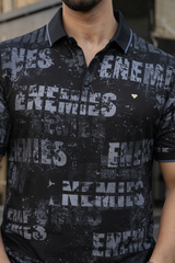 Men Typography Print Polo T-Shirt in Black