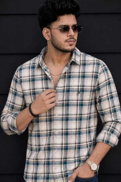 Green Checked Button-Up Shirt for Men – Smart Casual Style