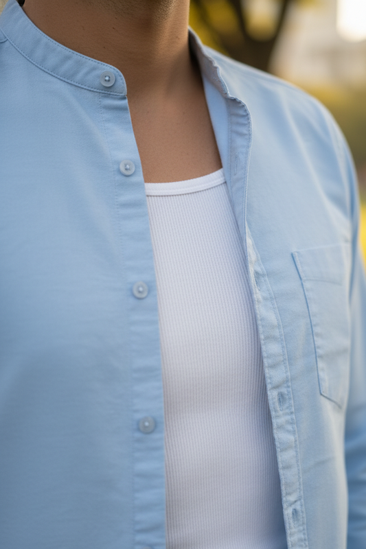 Skyblue Solid Cotton Casual Shirt | Minimalist Style-251205753