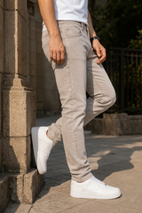 Men Cream Textured Narrow Fit Denim Jeans