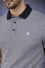 Men Black Striped Polo T-Shirt | Modern Casual Style 261023952