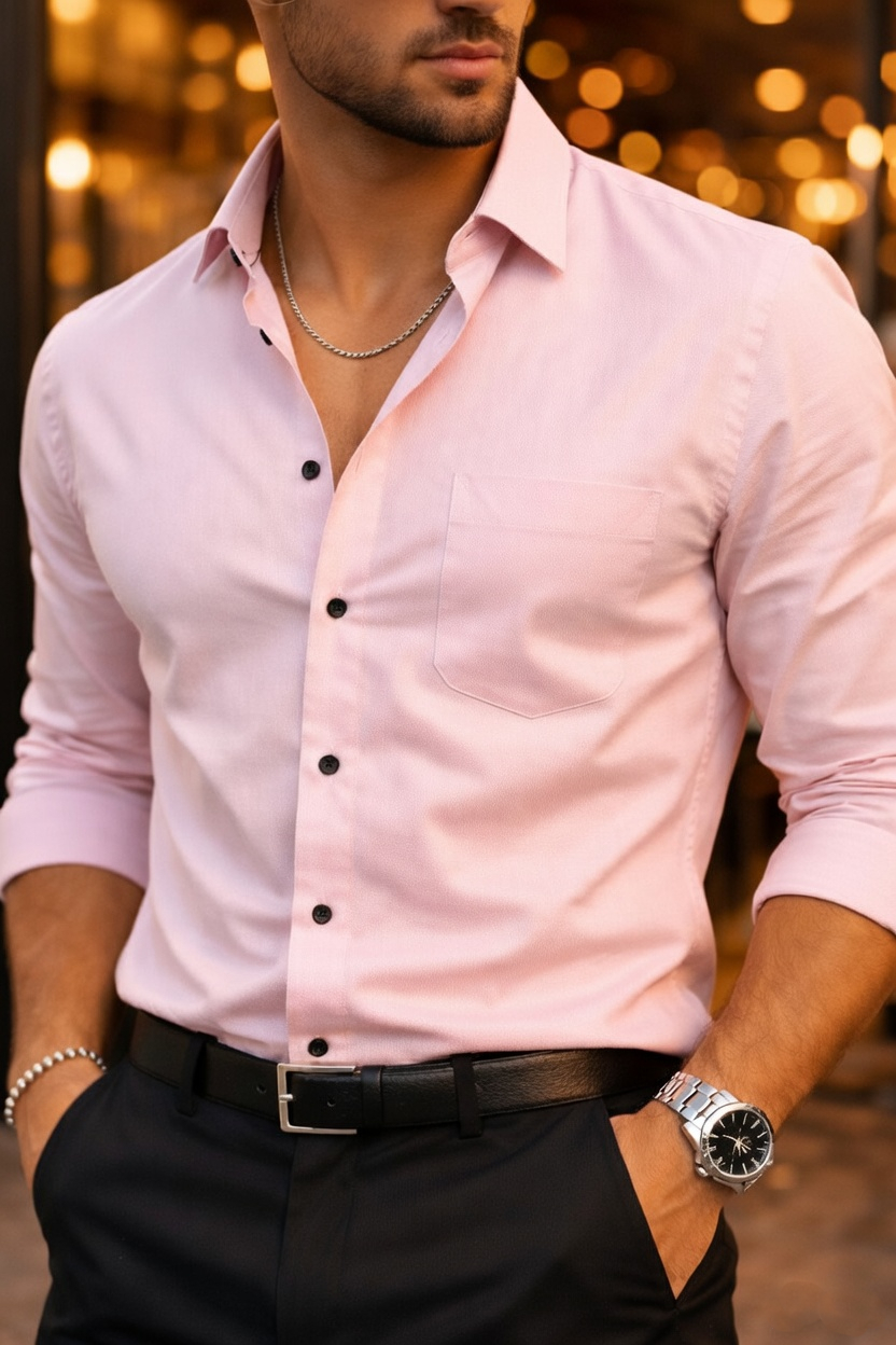 Men Pink Casual Shirt - Slim Fit Cotton Button Down 261049768