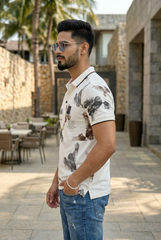 Men Designer White Polo T-Shirt with Abstract Print – Casual Style