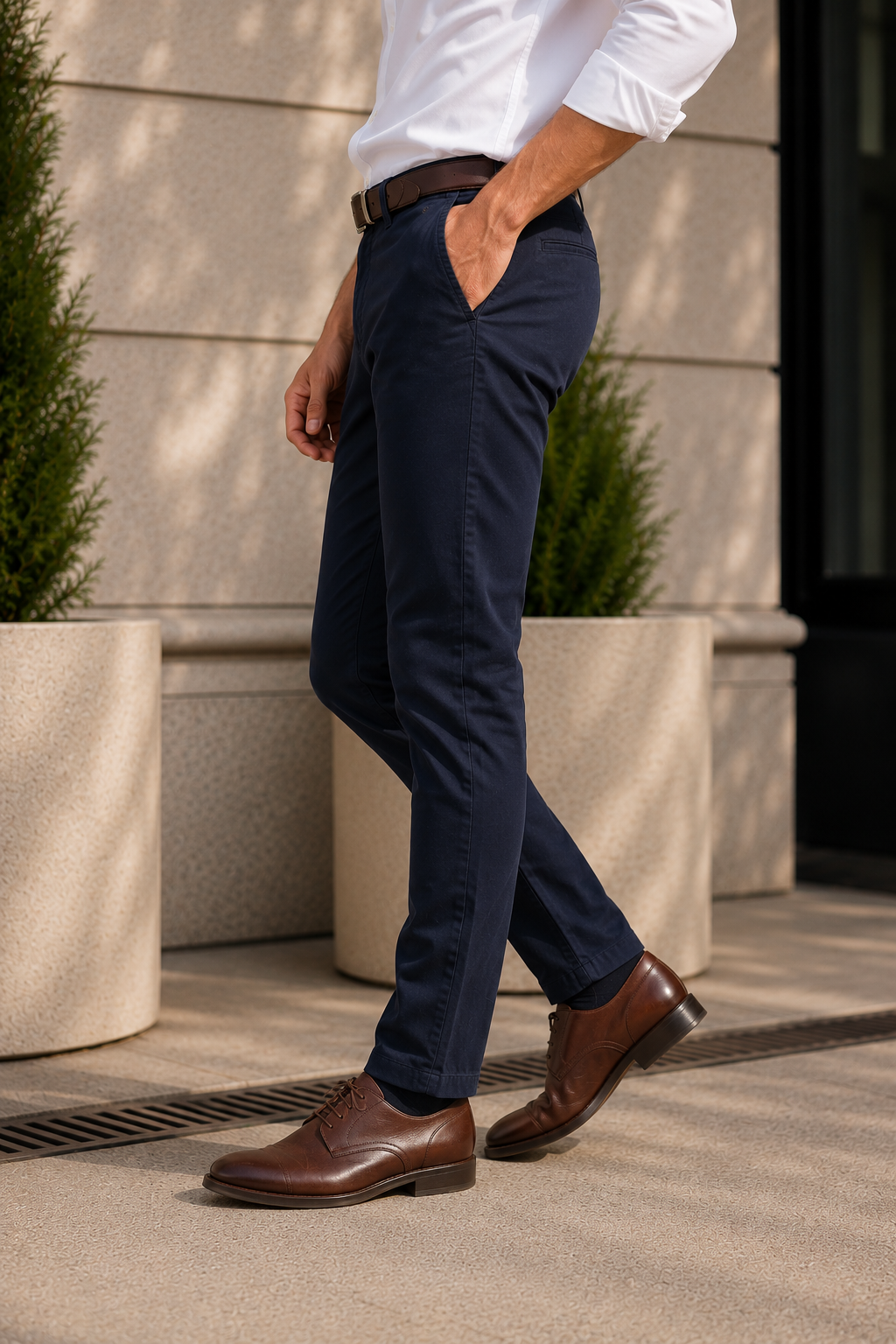 Men Navy Blue Satin-Finish Structure - Slim Fit Cotton Trousers 5127