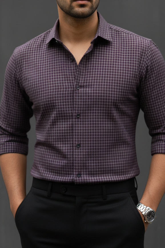 Atlance Wine Checkered Men Shirt – Formal Wear-FRMCHECKS