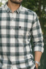 Dark Pista & White Checked Shirt – Modern Casual Look for Men WON