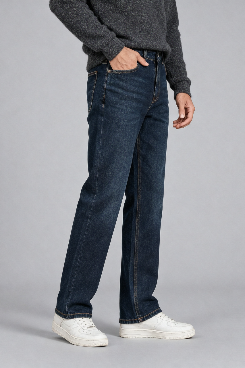 Classic & Comfortable: Men Straight Fit Dark Olive Wash Jeans Baggy | SBBGY16