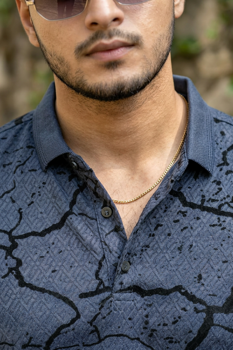 Trendy Navy Blue Printed Polo T-Shirt for Men | Modern Casual Style ATL4924