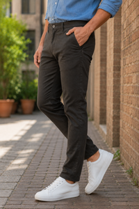 Men Slim Fit Brown Textured Structure - Premium Cotton Trousers 5126