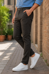 Men Slim Fit Brown Textured Structure - Premium Cotton Trousers 5126