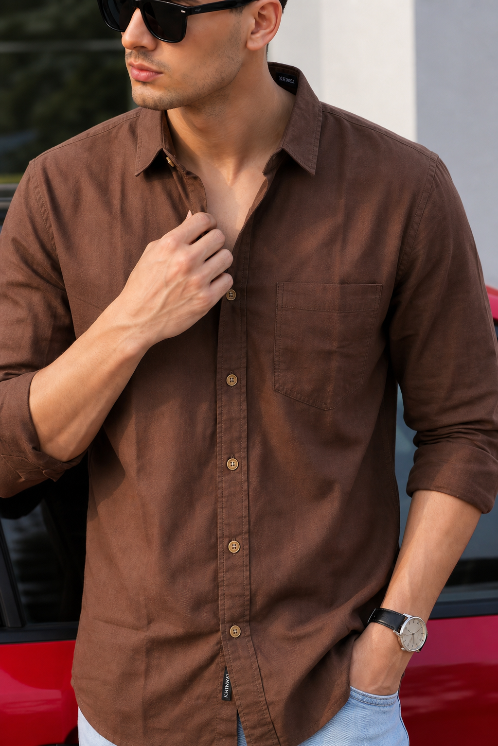 Men Premium Brown Solid Casual Shirt for Everyday Wear OXF-PLAIN