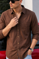 Men Premium Brown Solid Casual Shirt for Everyday Wear OXF