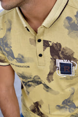 Men Designer Green Polo T-Shirt with Abstract Print – Casual Style