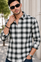 Green White Check Shirt for Men | Casual Fit