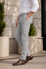 Men Grey Satin-Finish Structure - Slim Fit Cotton Trousers 5127
