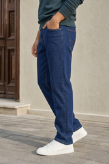 Men Dark Blue Straight Baggy – Casual Denim Pants