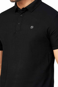 Black Plain Collar T-Shirt | Half Sleeve Sinker Fabric | Casual & Sports Wear 1501