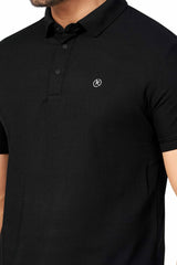 Black Plain Collar T-Shirt | Half Sleeve Sinker Fabric | Casual & Sports Wear