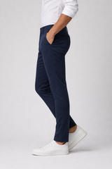 Men Navy Blue Narrow Fit Structured Pants-TEM