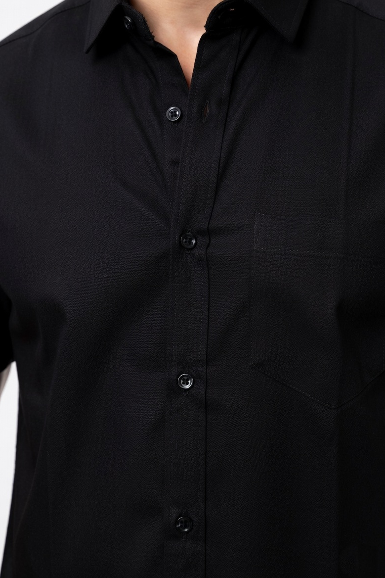 Men Casual Black Short Sleeve Shirt - Cotton Comfort 261049774