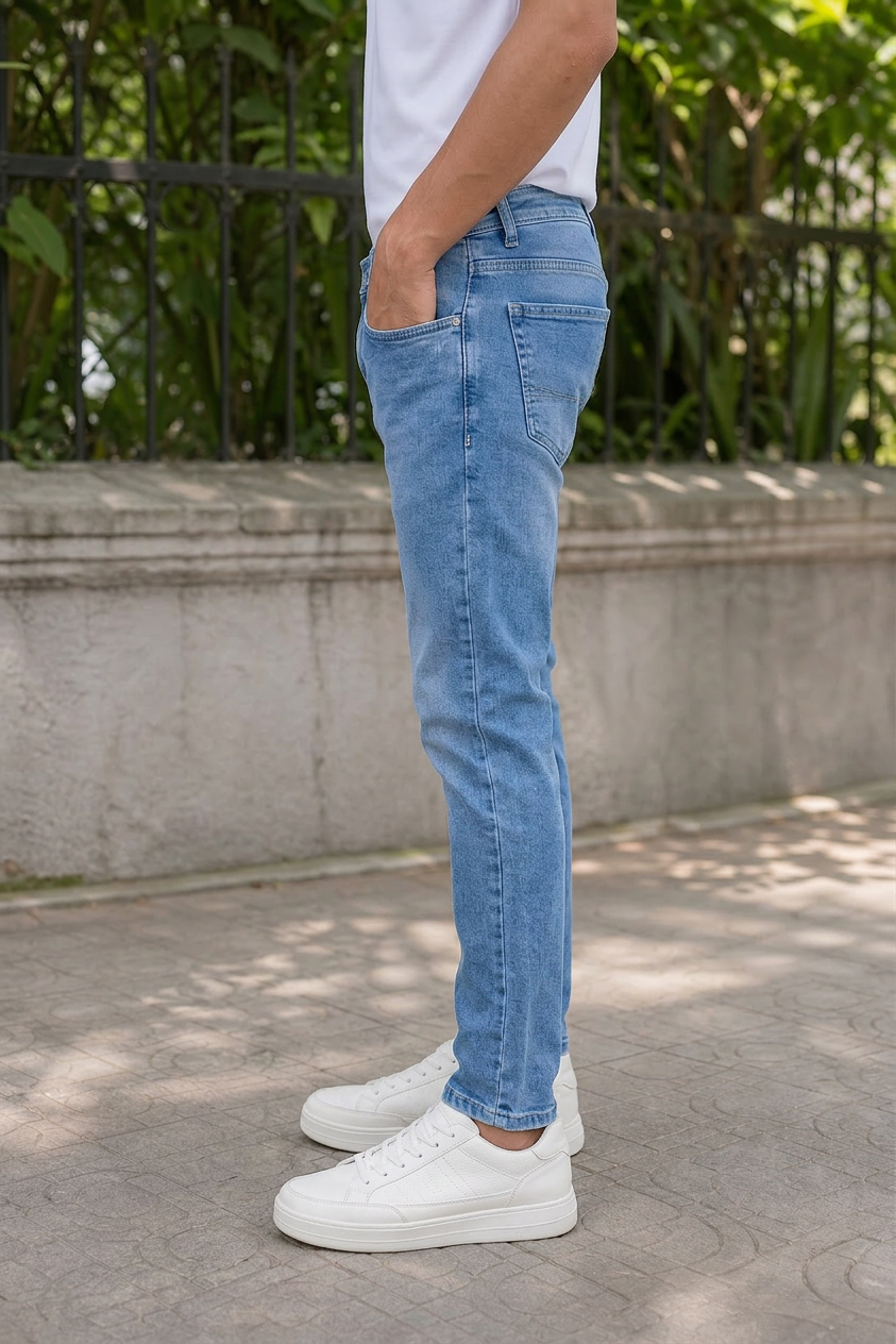Skyblue Ankle Fit Jeans for Men Denim Wash KJ-0142